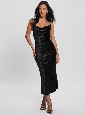 Black Aida Floral Velvet Midi Dress Guess