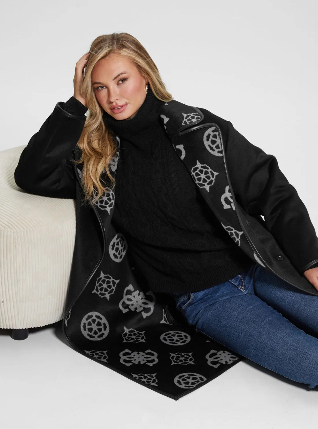 Black Ludovica Logo Coat Guess