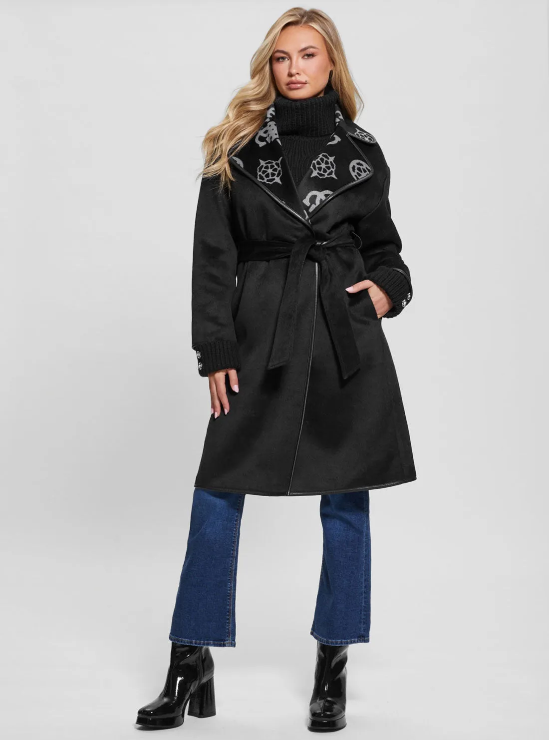 Black Ludovica Logo Coat Guess
