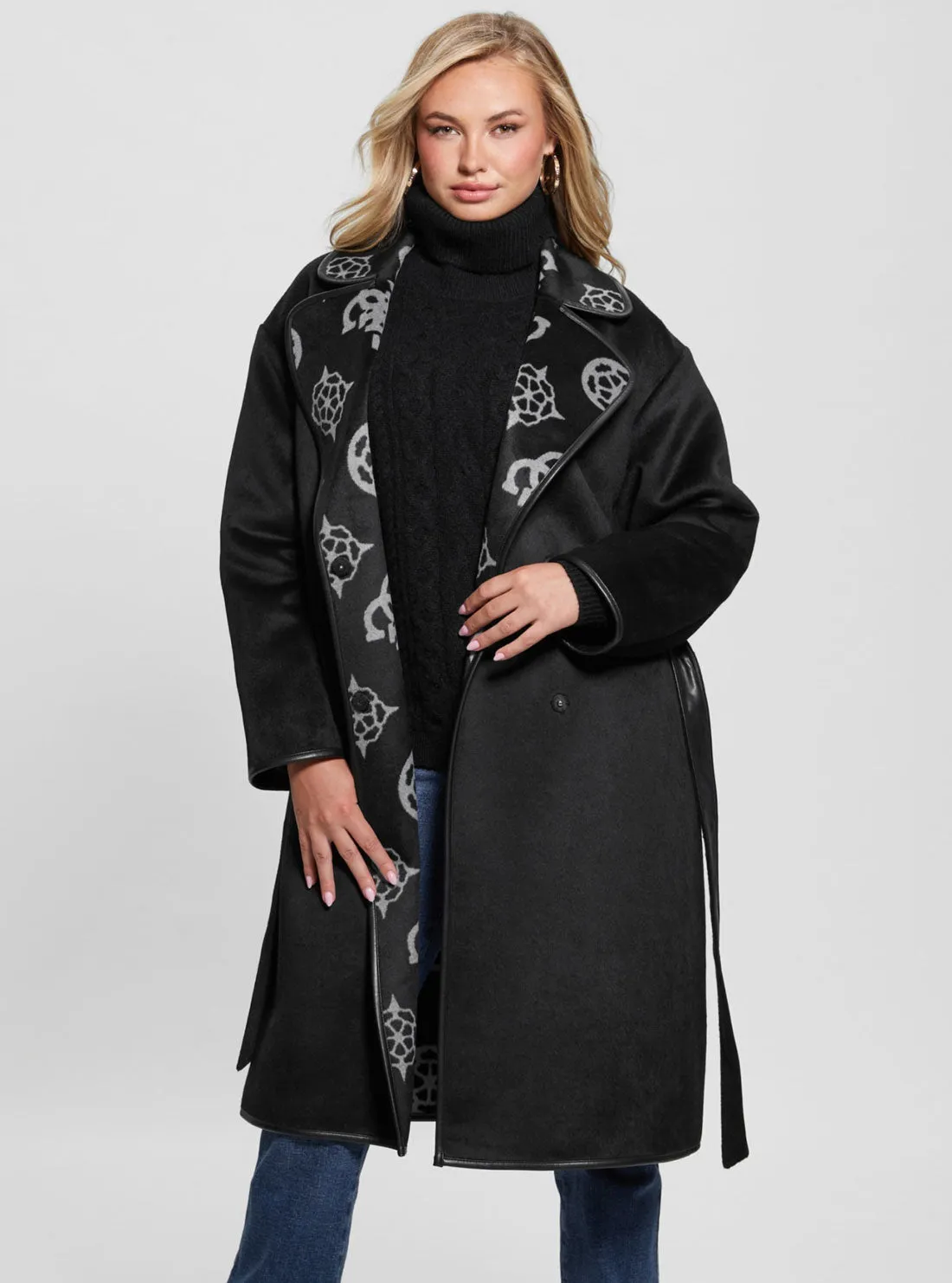 Black Ludovica Logo Coat Guess