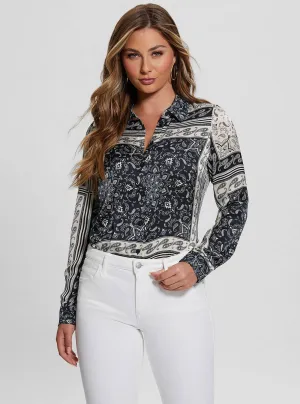 Blue and White Georgie Bandana Print Shirt Guess