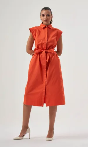 Mzl Belted Sleevless Midi Pomegranate Flower Dress Apparel