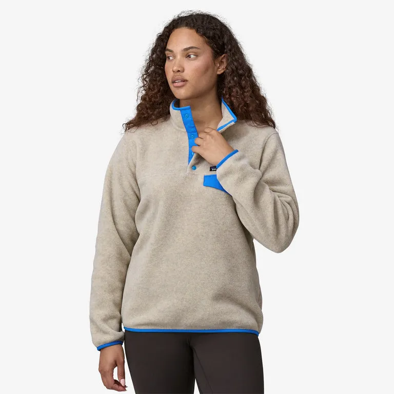 Patagonia Women's Lightweight Synchilla Snap-T Fleece Pullover - Oatmeal Heather w/Vessel Blue