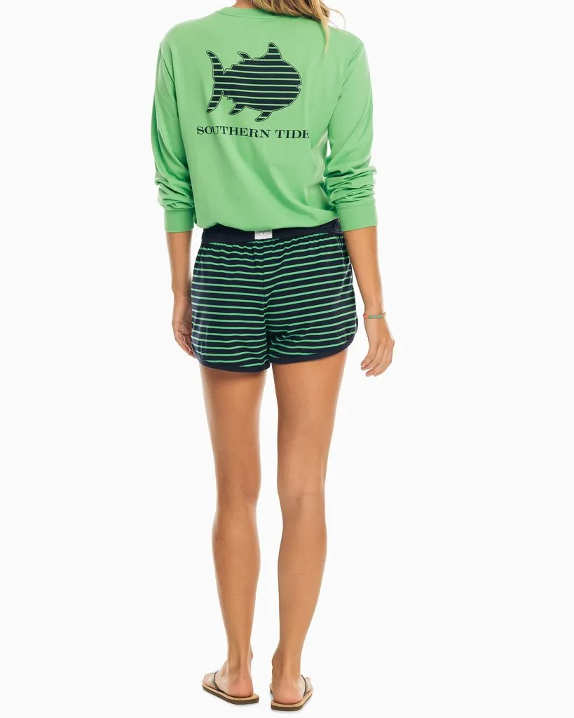 Southern Tide Striped Knit Lounge Short - Foliage Green