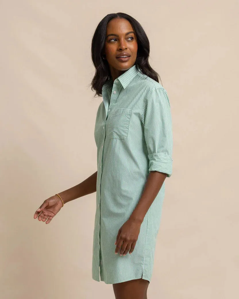 Southern Tide Women's Cam Stripe Poplin Dress - Lawn Green