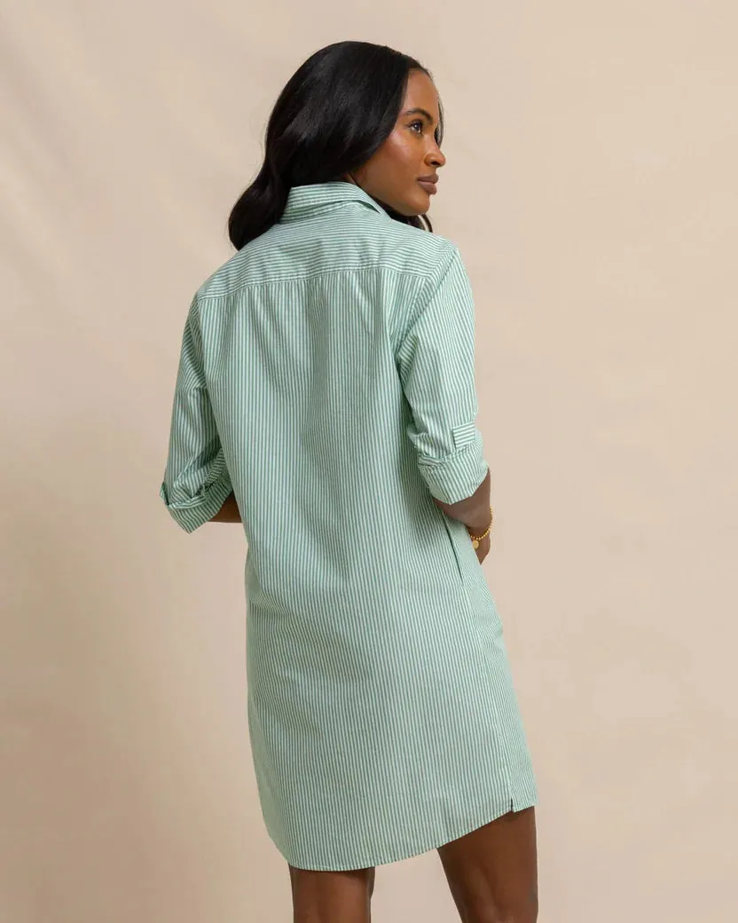 Southern Tide Women's Cam Stripe Poplin Dress - Lawn Green