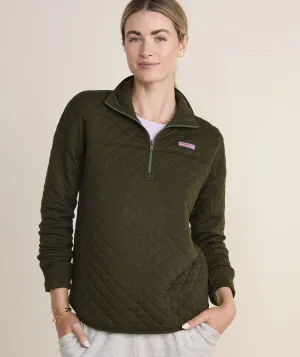 Vineyard Vines Women's Diamond Quilted Dreamcloth Shep Shirt - Forest Olive