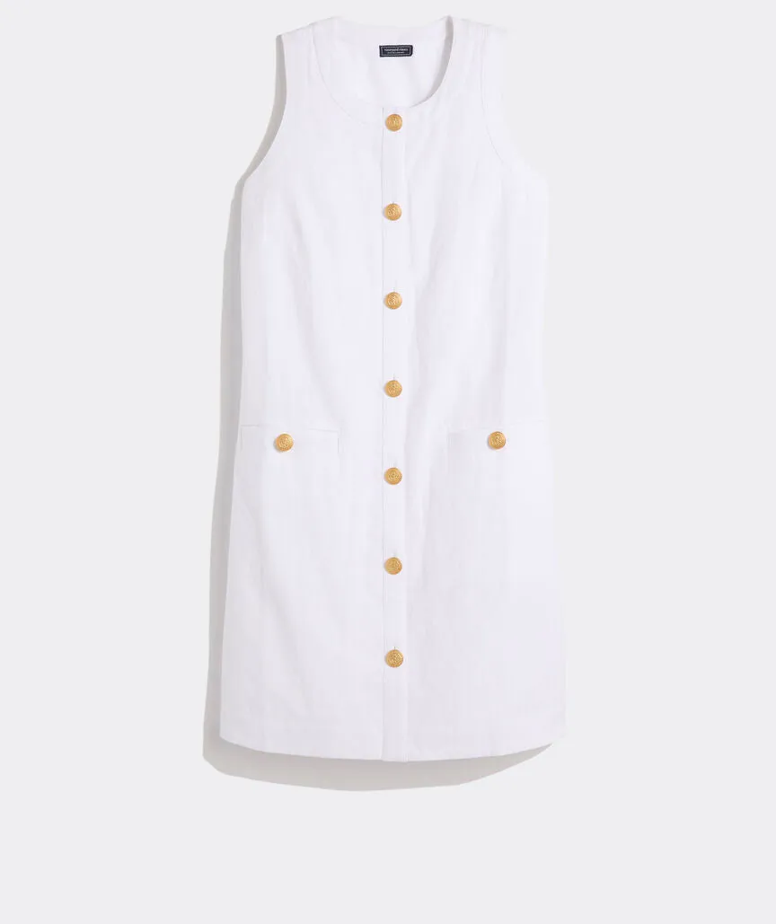 Vineyard Vines Women's Linen Button-Front Shift Dress - White Cap