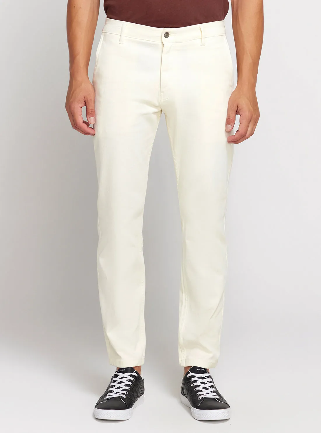 White Low-Rise Straight-leg Angel Chino Pants Guess
