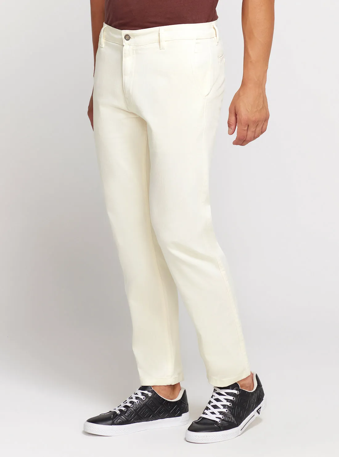 White Low-Rise Straight-leg Angel Chino Pants Guess