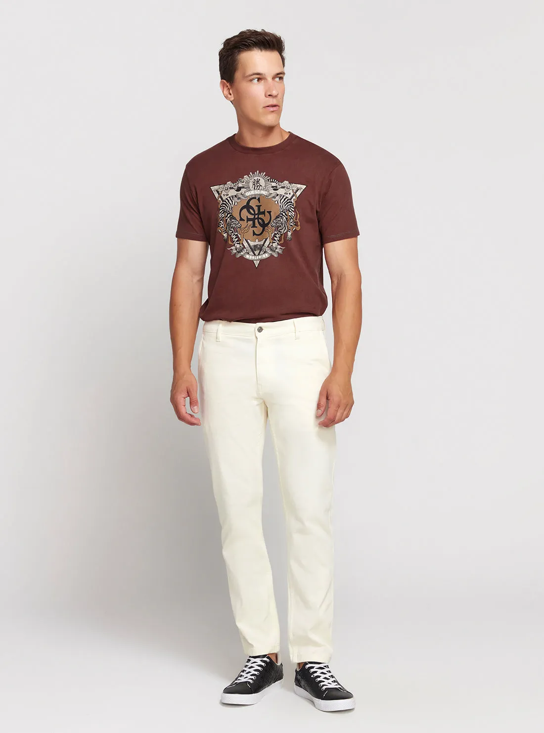 White Low-Rise Straight-leg Angel Chino Pants Guess